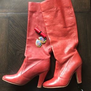 Aldo red knee high round toe boots sz 39